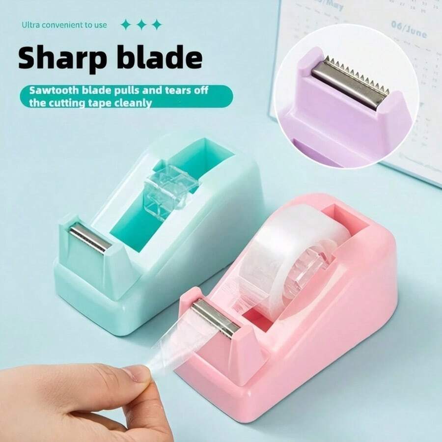 7pcs High Aesthetic Creative Desktop Tape Cutter - Cute And Stylish Office Desk Tape Cutter With Anti Slip Base - Ideal For Office And Home Use, Available In Multiple Colors Back To School