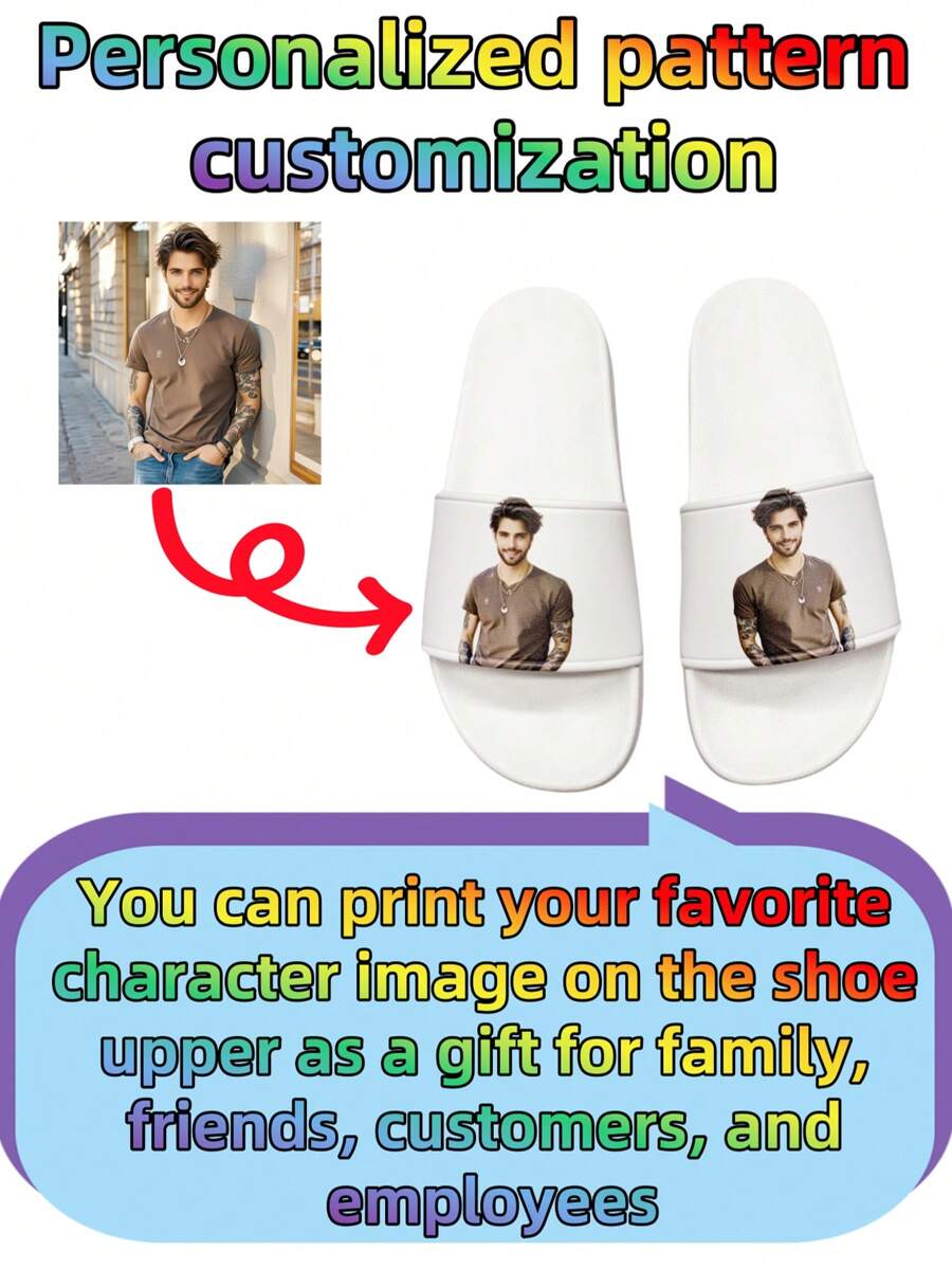 Personalisierbare Herren Hausschuhe, individuelles Muster, Foto, Logo, Geschenk für Familie, Freund, Kunden, geeignet für Feiertage/Veranstaltungen/Zuhause/Strand/Hotel Ornamentik, Dawg Stylish, Mode, Hipster, Schlicht, Lässig, Süße Kuscheltiere, Minimalistisch Chic, Gemütlich Individuell, Einzigartig, Personalisiert Ideale Geschenke für Ihn, Ideale Geschenke für Familie, Freunde
