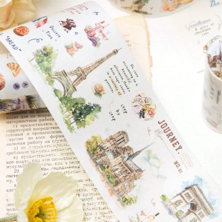 Landscape Washi Decorative Tape, 7.5cm Wide, 2m Long, Suitable For Phone Case Decoration, Item Accent Back To School