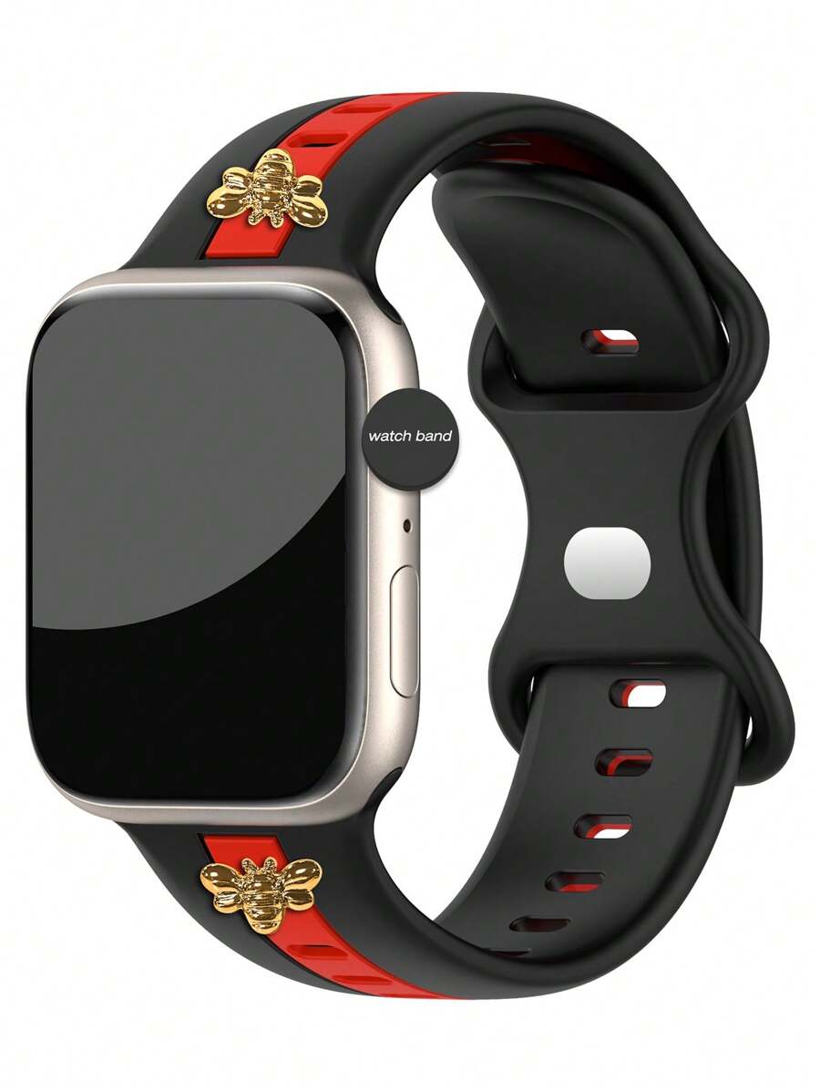 1 peça de pulseira de relógio de cor contrastante com decoração de abelhinha, pulseira de silicone macio e moderna adequada para Band Pulseira de 44 mm, 45 mm, 49 mm, 38 mm, 40 mm, 41 mm, 42 mm adequada para Series Ultra/SE/8/7/5/4/3/2/1 (apenas pulseira) Sem relógio