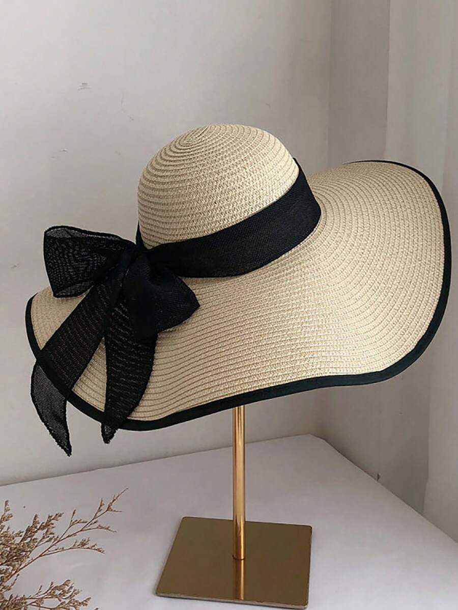 Chapeau de soleil à large bord pour femmes, chapeau de paille décontracté de plage pour les vacances, mode