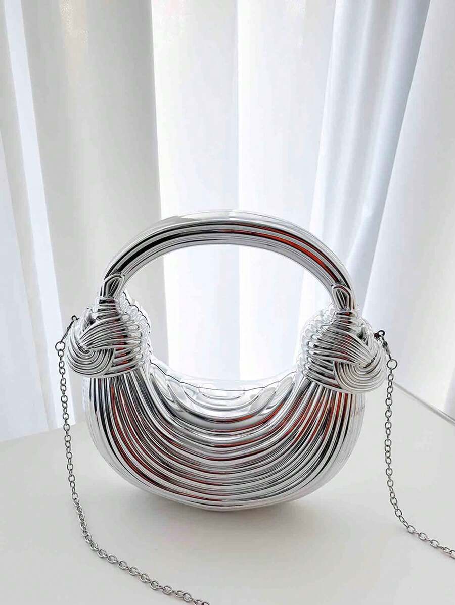 1pc Golden Plastic Acrylic Clutch Bag With Large Handle & Chain, High Capacity, Fashion Purse Suitable For Party/Banquet