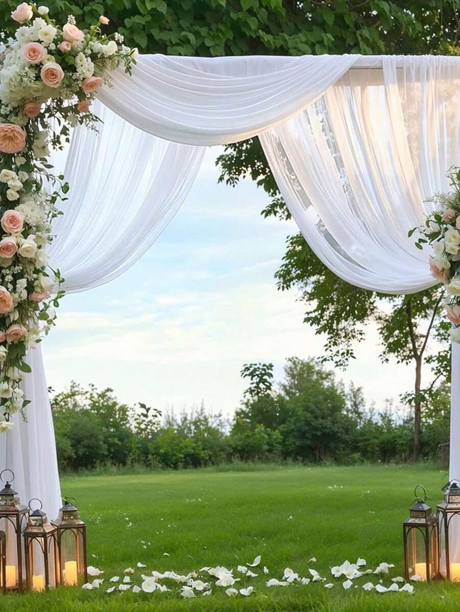 1 pezzo di tessuto in chiffon bianco per arco, tessuto per arco da matrimonio, decorazione per lo sfondo di feste di compleanno, decorazione romantica in poliestere per matrimoni, feste nuziali, doccia nuziale, decorazioni per la stanza, adatto per arco da matrimonio, decorazione cancellata scale, decorazione schienale sedie, tenda a rete trasparente per porte, runner da tavolo in garza, tovaglia, forniture per banchetti e feste