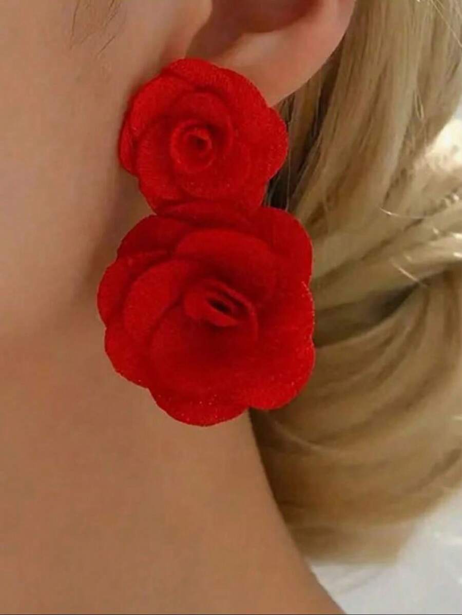 2pcs/Set Fashion Bohemian Stunning Red Flower Women's Earrings Suitable For Holiday Holiday And Daily Wear