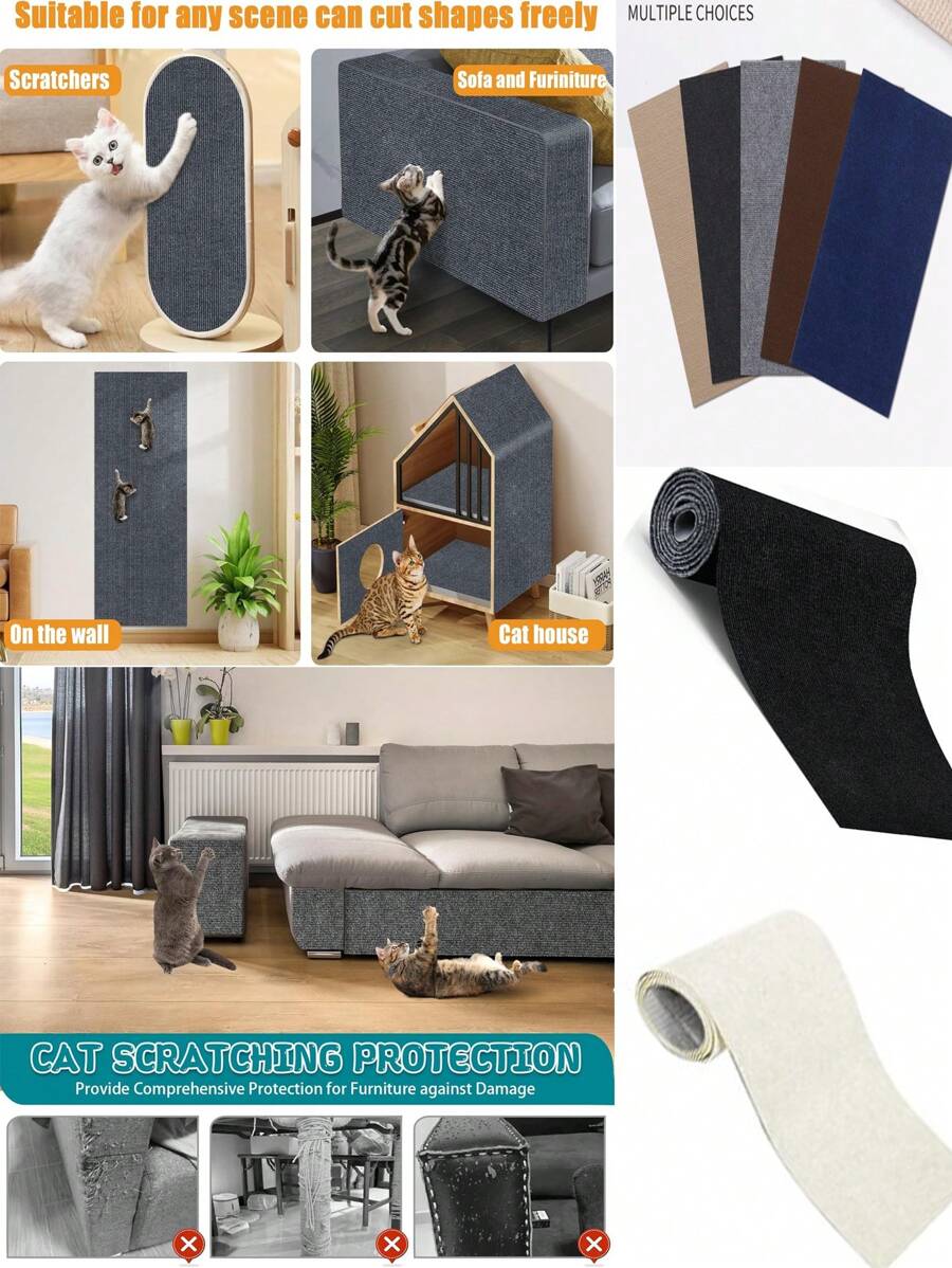 1 Piece Of Multi Size Pets Self-Adhesive Cat Scratch Pad, Suitable For Wall, Carpet, Sofa, And Furniture Protection, Suitable For Cat Scratch Posts, With Multiple Colors For Free And Fashionable Selection