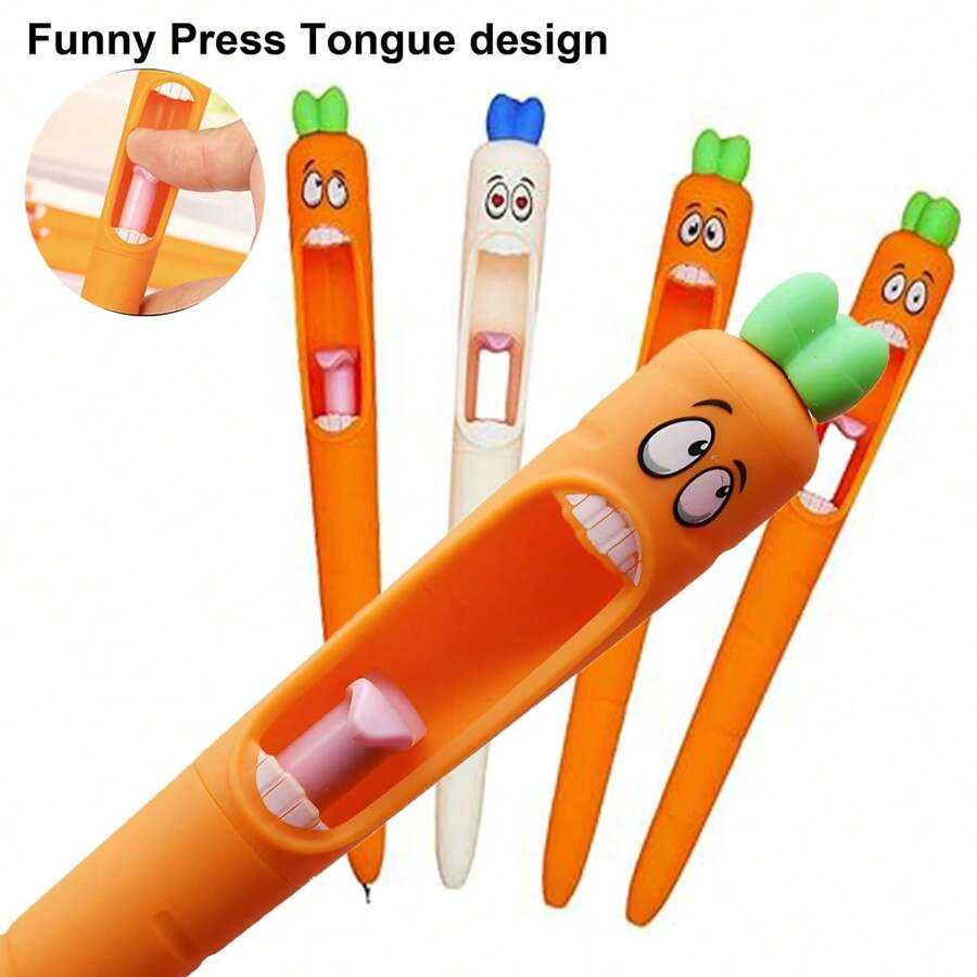 8pcs/4pcs/2pcs Squeeze Pen, Funny Carrot-Shaped Scream Gel Pens 0.5mm Cute Carrot Writing Pen With Black Ink, Suitable For Desk Decor, Basket Filler, School & Office Supplies, Party Back To School