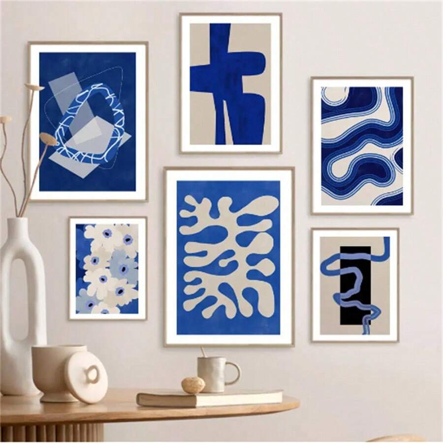 1 buc. Opțional, cadru postere, artă de perete, vintage, linie albastră, geometrie, flori, artă de perete, pânză, pictură de artă abstractă, postere și imprimeuri, imagini pentru barul de hotel, pentru decorul casei din sufragerie