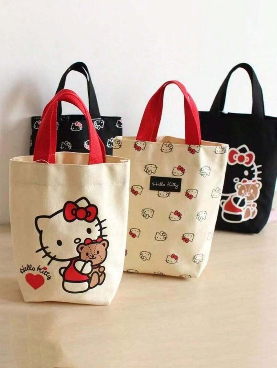 Sanrio Sanrio 1pc Working Adult Tote Bag, Canvas Bucket Bag, Cute Bucket Lunch Bag, Mothers Out Tote Kitty Cat Bucket Bag, Handbag, Canvas Bucket Bag, Cute Bucket-Shaped Handbag, Lunch Bag, Mother's Bag For Going Out.Travel Essentials Travel Accessories Vacation Summer Holiday Back To School