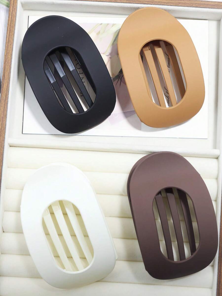4pcs/1pc Flat Round Shape Hair Clips, Strong Duck Mouth Claw, Comfortable Curved Design Suitable For Yoga, Dates, Versatile