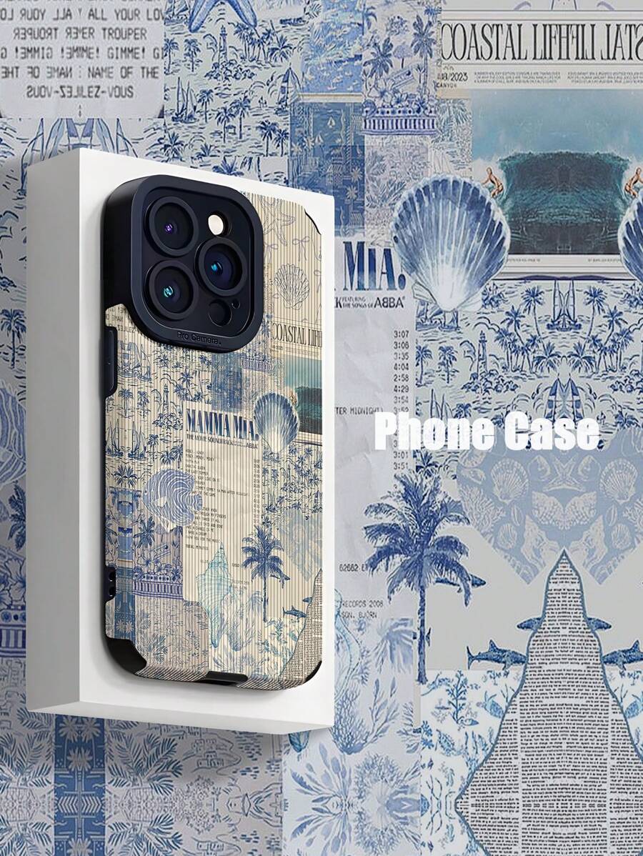 1pc Summer Blue Ocean Element Classic Anti-Fall Soft Protective Phone Case, Compatible With Apple And