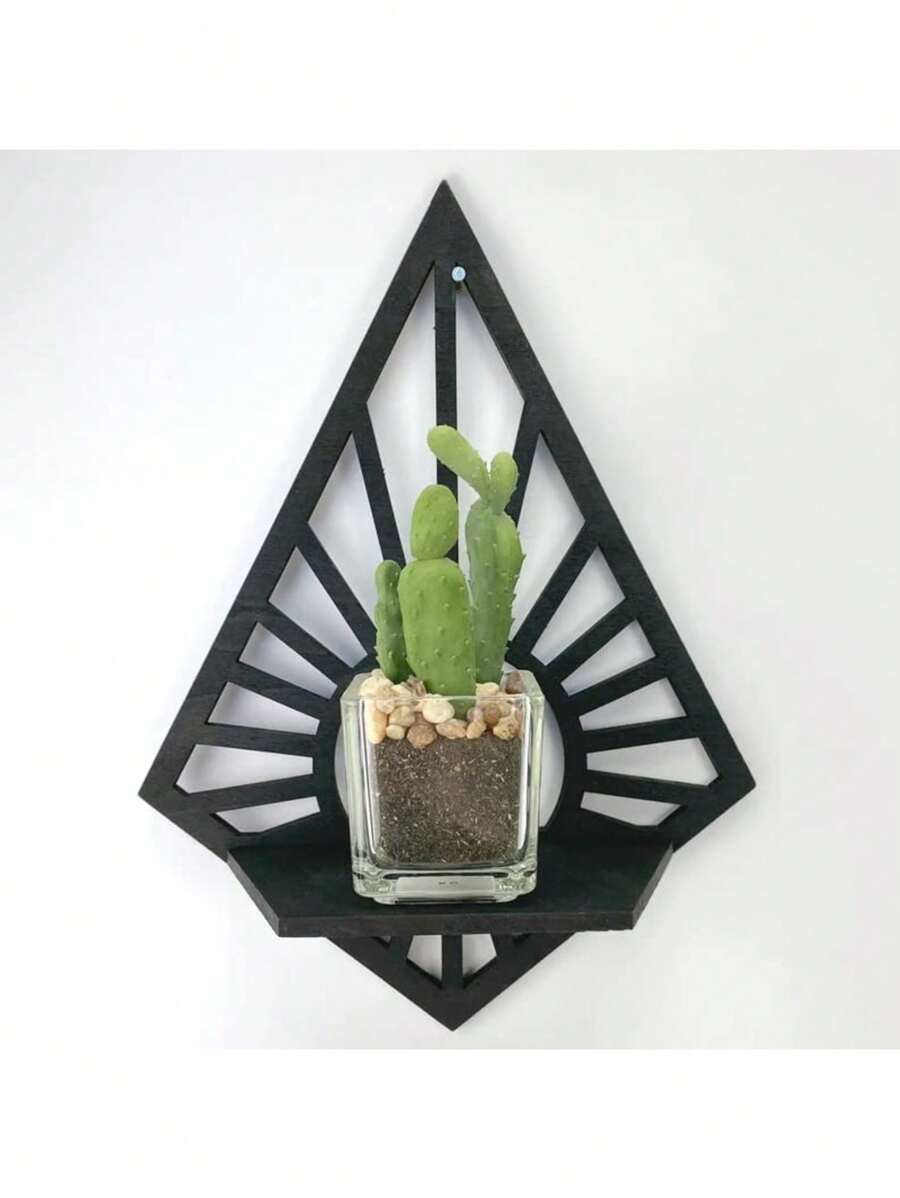 Étagère murale en bois soleil avec diamant flottant - Décoration murale - Étagère d'accent Étagère à plantes Étagère d'affichage de cristal Étagère à succulentes Décoration de maison, de pièce