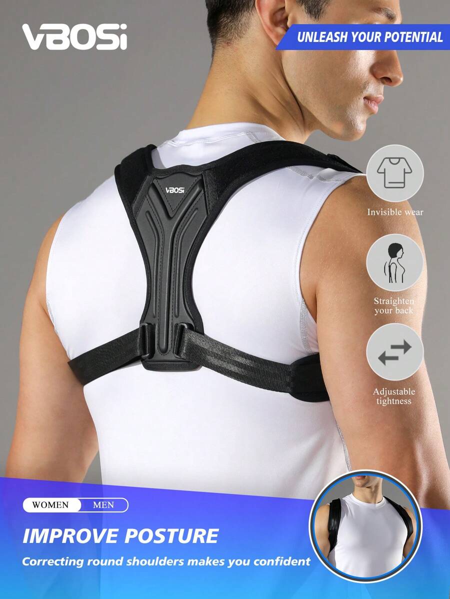 VBOSI 1 pieza Corrector de postura ajustable unisex para la parte superior de la espalda, cinturón deportivo para los hombros, para mujeres y hombres, accesorio para el gimnasio