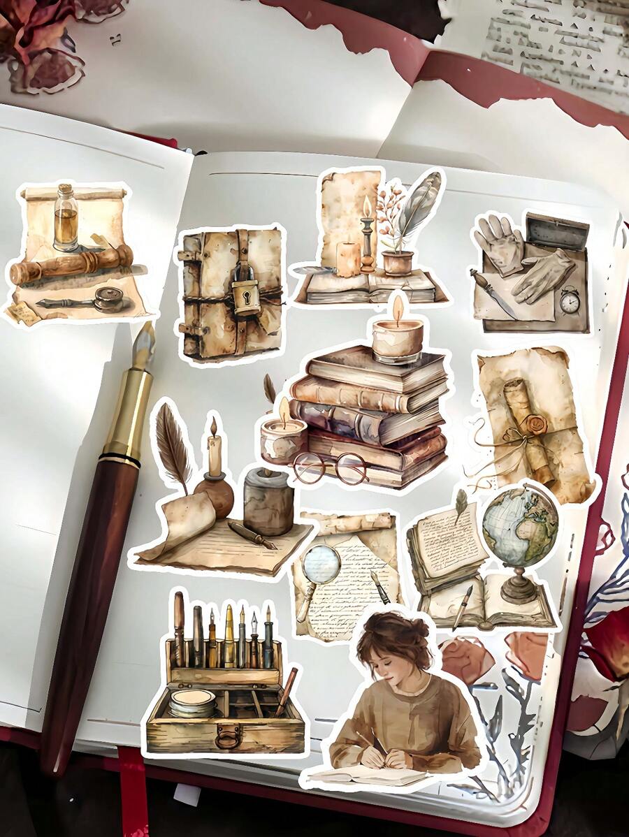 18 pezzi di adesivi vintage con lettere scritte a mano ad acquerello, adatti per craft fai-da-te, scrapbooking, album, planner, diario, articoli di cartoleria vintage, ideali per scrapbooking, diari, taccuini, computer portatile, progetti fai-da-te