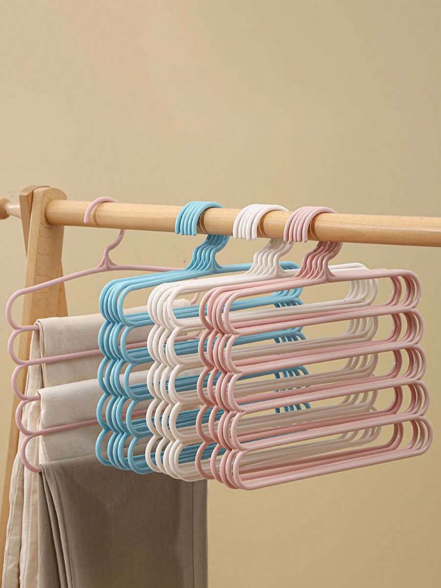 Set de 3 piezas/1 pieza Perchero colgante de plástico de 5 niveles, esencial para dormitorios, perchero para faldas/pantalones/bufandas/corbatas, antideslizante, ahorro de espacio para almacenamiento en el armario