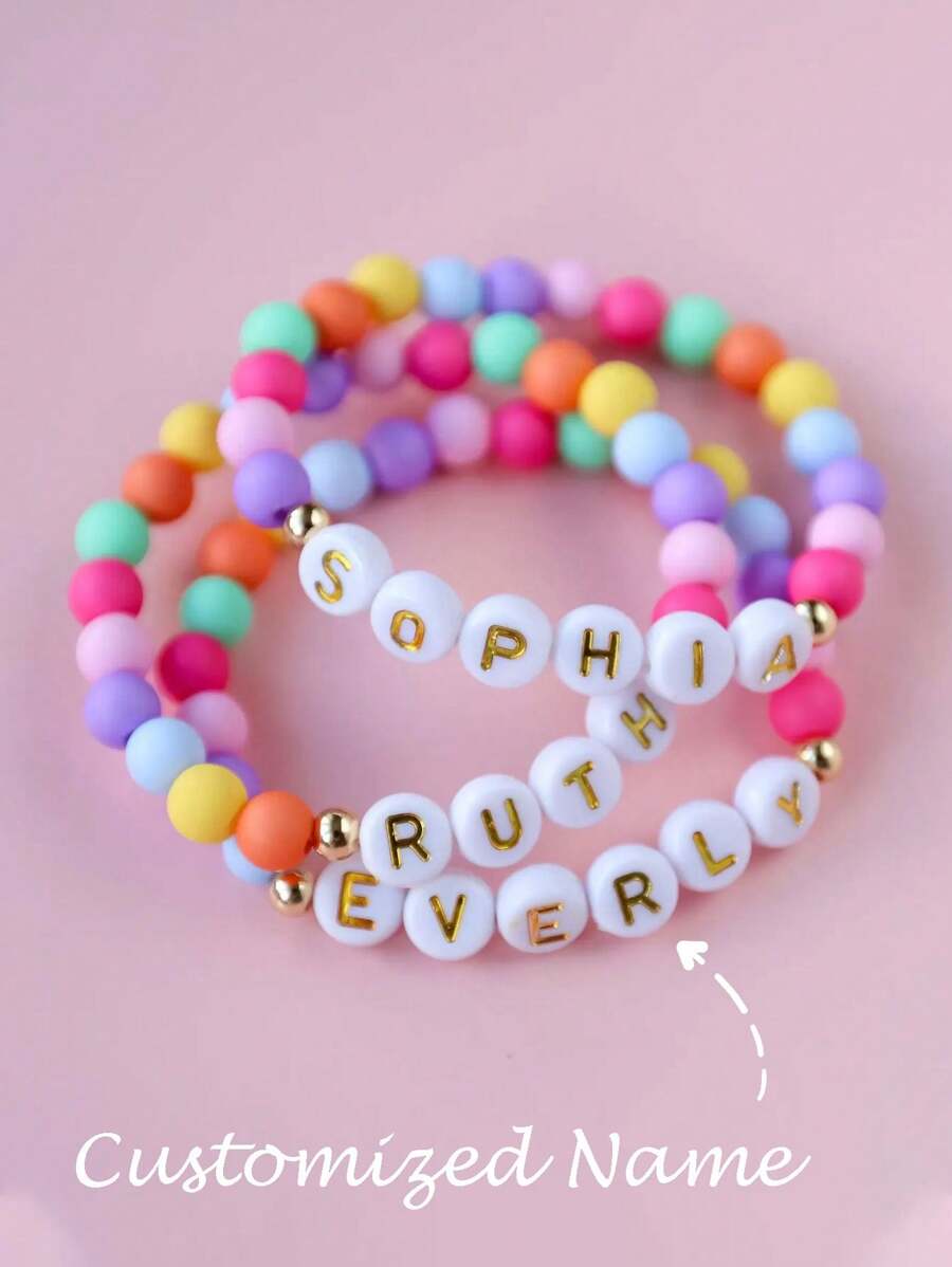 1 pieza Pulsera personalizada de nombre, letra, texto multicolor, regalo de fiesta de cumpleaños de color vibrante, obsequio de vuelta al colegio, pulsera para adolescentes, multiusos, ornamentales, letter, elegante, moderno, acogedor, lindo, adorable, casual, personalizado, personalizada, única, personalizados, regalos ideales para él, Regalos ideales