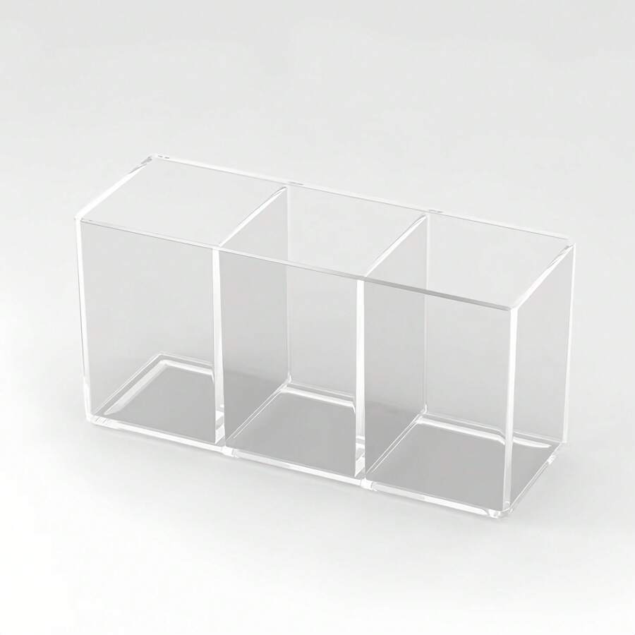1pc Acrylic Storage Tray With 3 Compartments, Transparent Plastic Cutlery/Stationery Holder, For Organizing Cutlery, Makeup Brushes And Stationery, Suitable For Party, Office, Kitchen, Study Counter