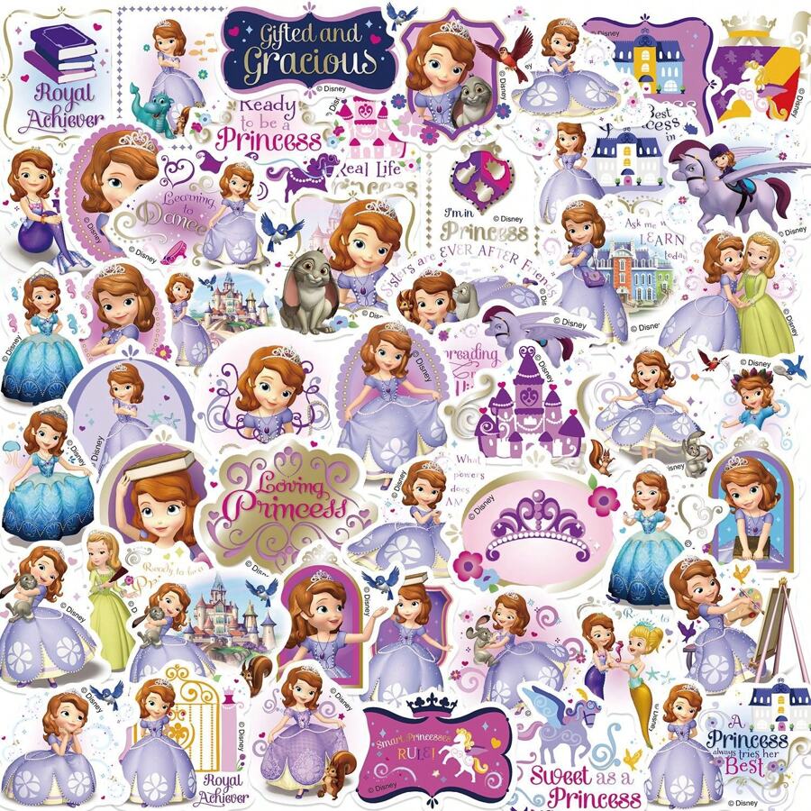 Disney 50PCS Cute Disney Sofia The First Stickers For Kid Waterproof DIY Laptop Phone Case Stationery Kawaii Anime Sticker Toy