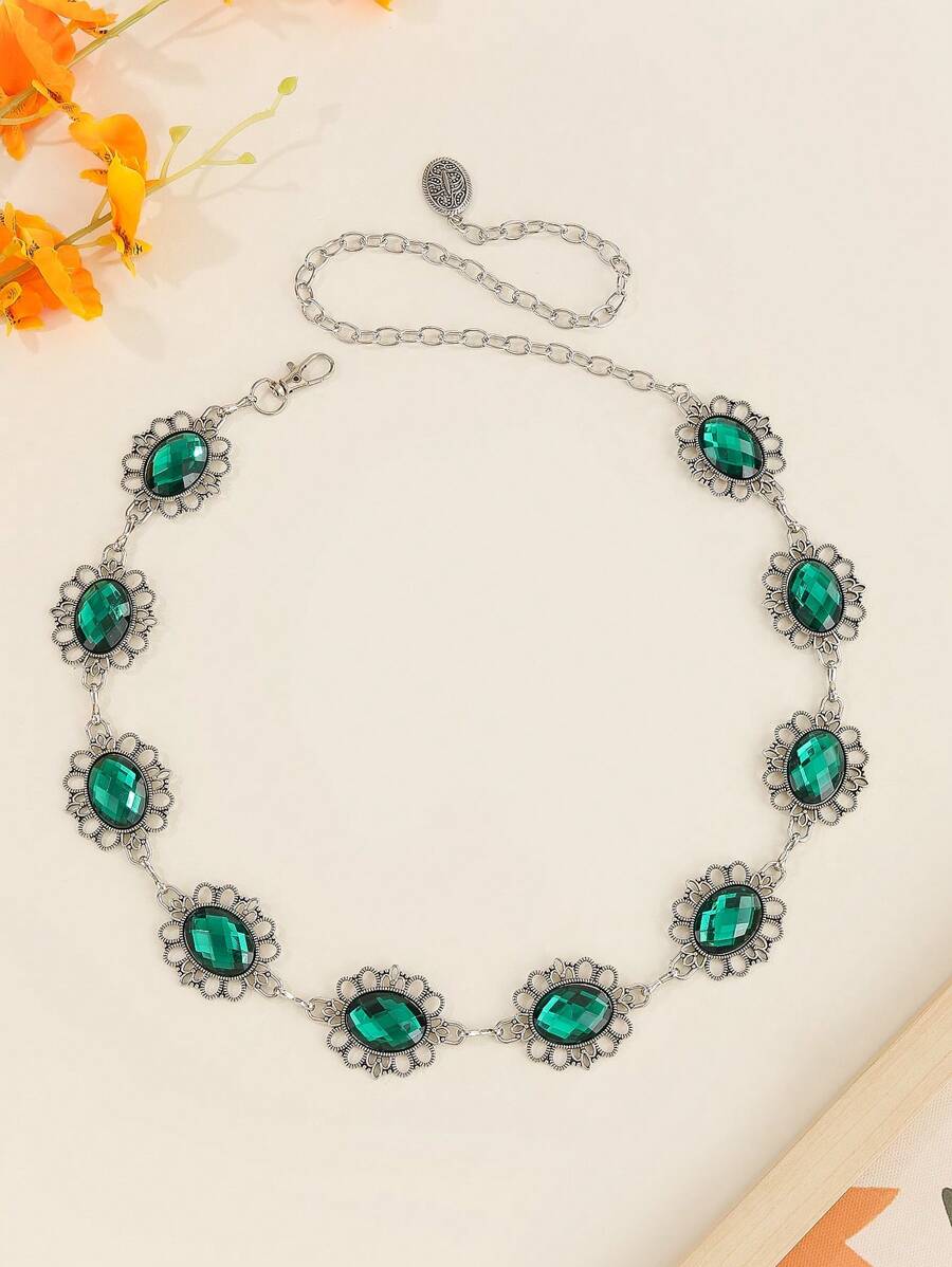 Adjustable Waist Chain Belt, Middle East Popular Women's Fashion Accessory, Suitable For Daily Wear, Party, Gifting, Featuring Cute Zinc Alloy Ripple Glass Decorative Chain, All Season Hot Seller Summer