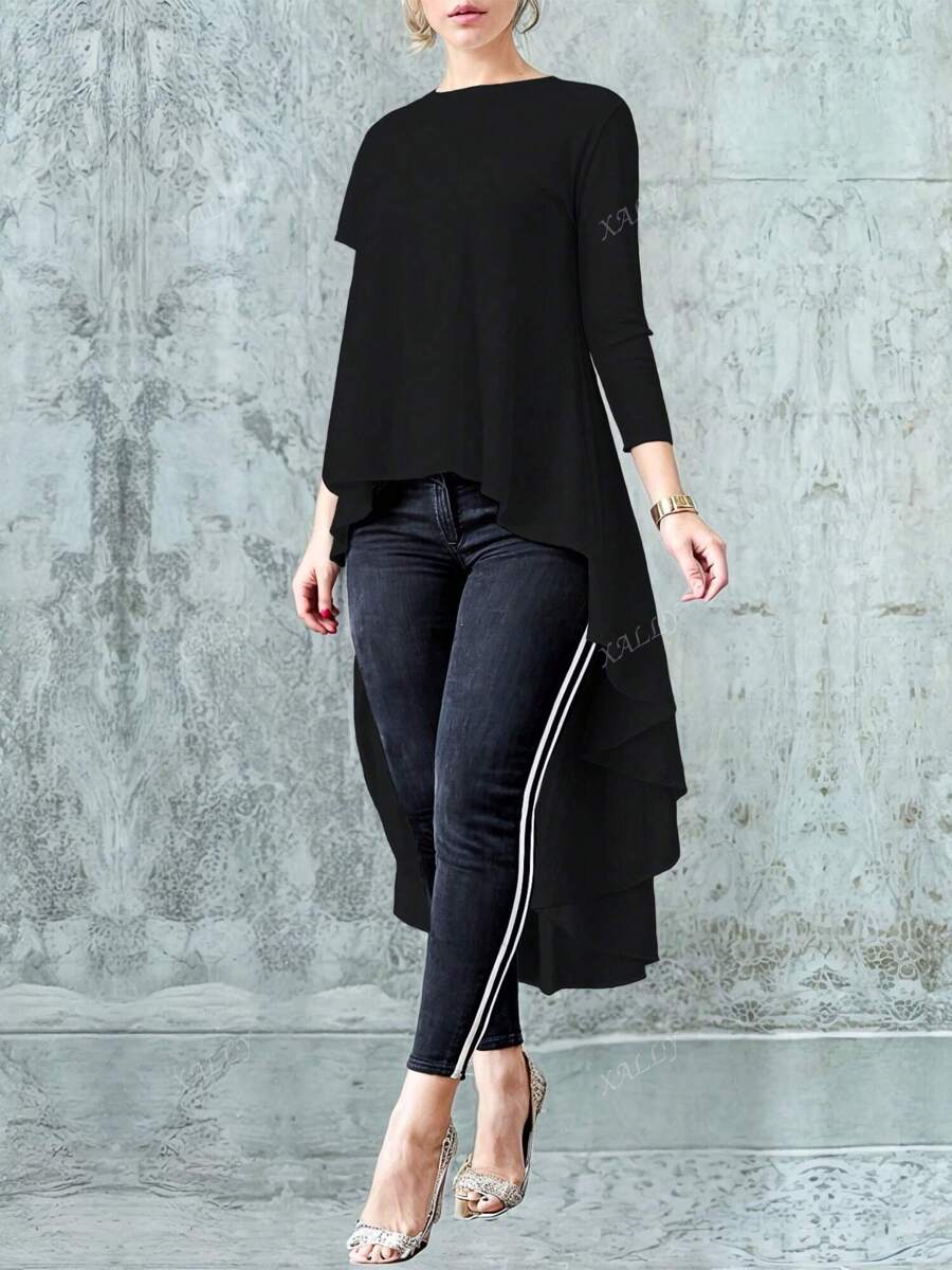 Blusa casual juvenil mujer dama xally 21 manga larga cuello redondo cola larga