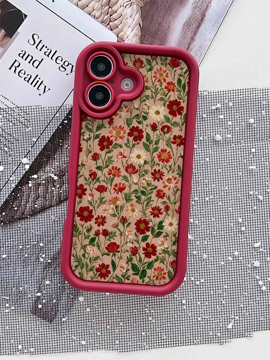 Flower 1pc Red Floral Pattern Matte Anti-Drop Phone Case Compatible With Samsung, Compatible With IPhone 16/15/14/13/12/11/XSMAX/X/XS/XR/7PLUS/8PLUS/7/8/S21/22/23/24/25