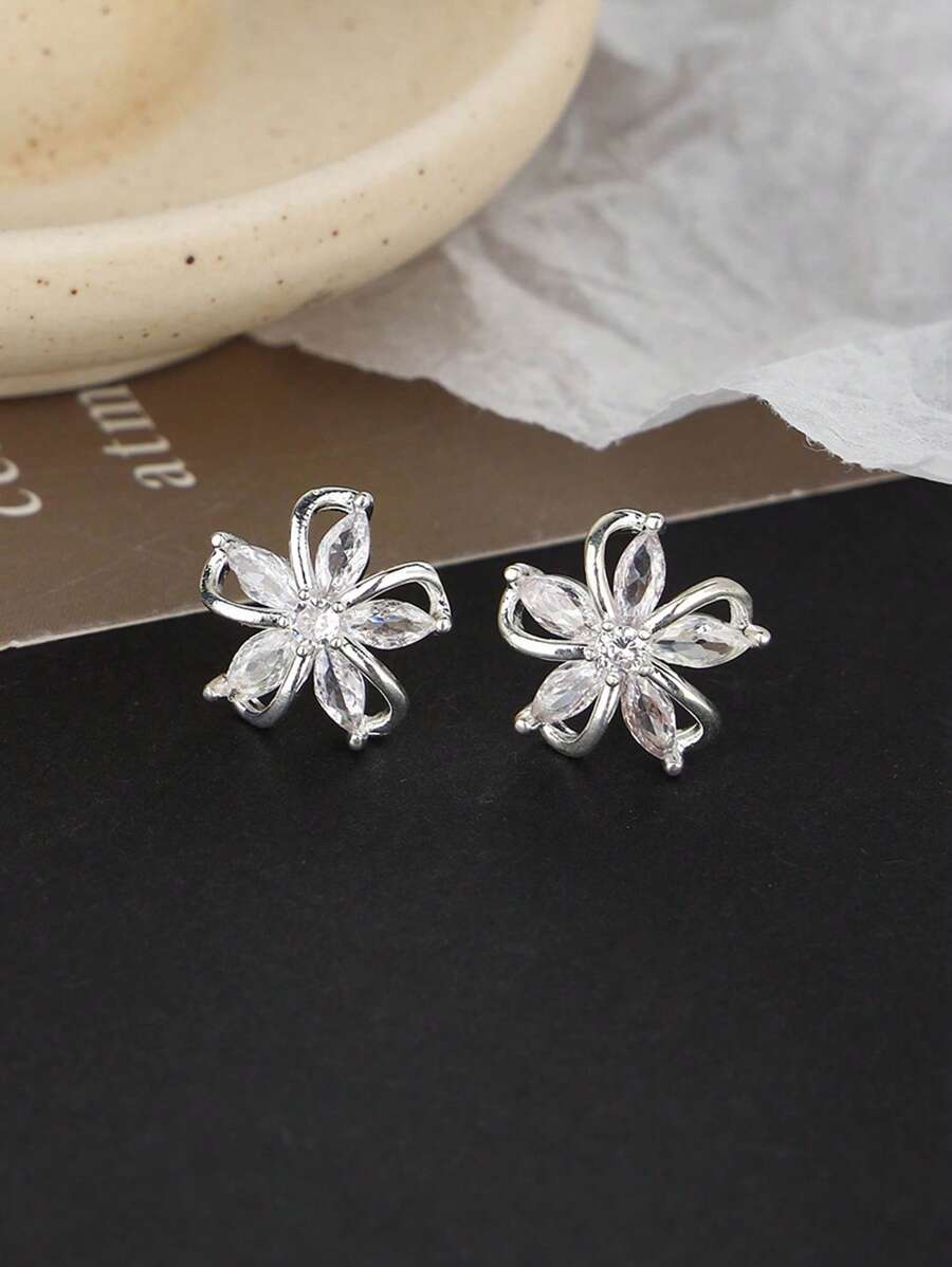 1 par de brincos de pino de zircônia cúbica mini flor versáteis e modernos, joias decorativas para uso diário feminino