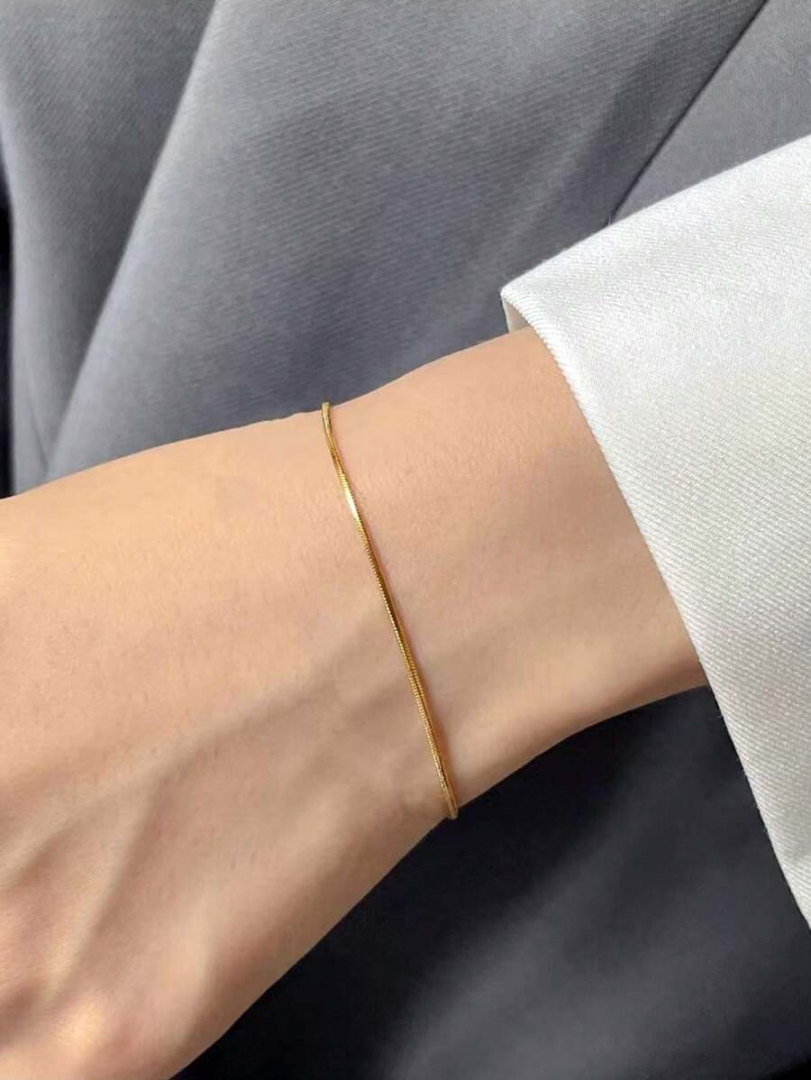 1 pièce Bracelet À Chaîne En Acier Inoxydable En Plaquage À L'Or Serpent Os Pour Adapté Pour Port Quotidien