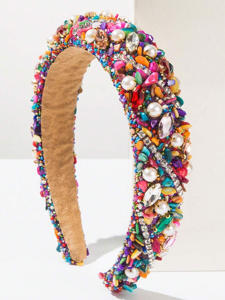 1 pièce Serre-tête à la mode pour femmes en été avec rembourrage en éponge et perles colorées en plastique, décoration de perles et de bijoux créative pour fête. Accessoire pour cheveux de style français pour tenues d'été et de plein air. Bandeau pour femmes, accessoire pour cheveux, diadème