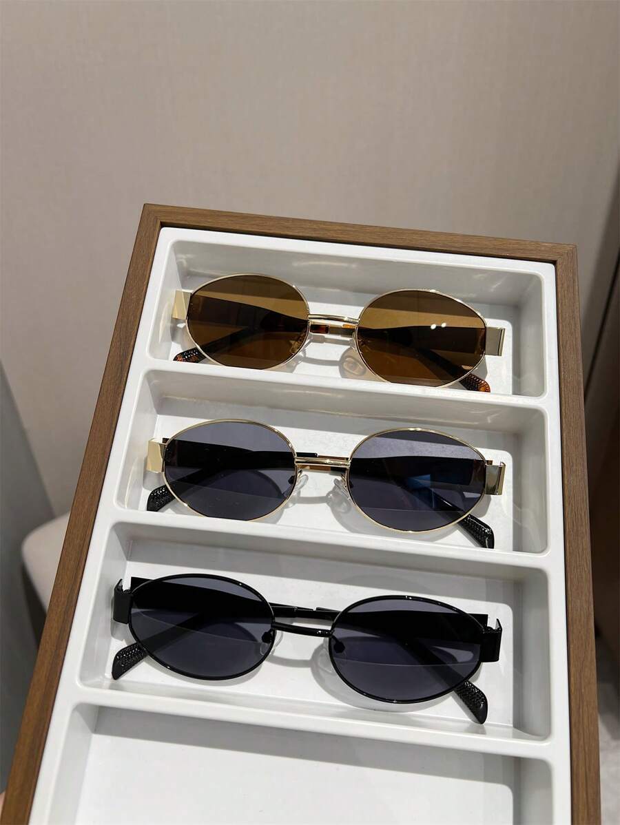 3 pièces Lunettes de mode ovales unisexes, convenant pour l'extérieur, la rue, le cyclisme, la plage, le camping, les fêtes