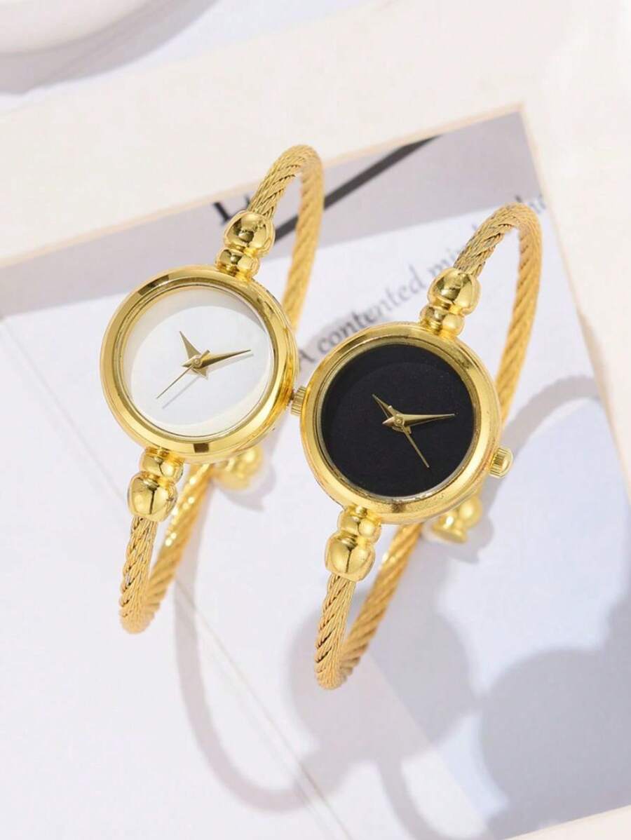 Set de 2 relojes de cuarzo con correa dorada, de estilo minimalista y lujoso, adecuado para uso diario, frecuente uso como decoración u obsequio para festividades