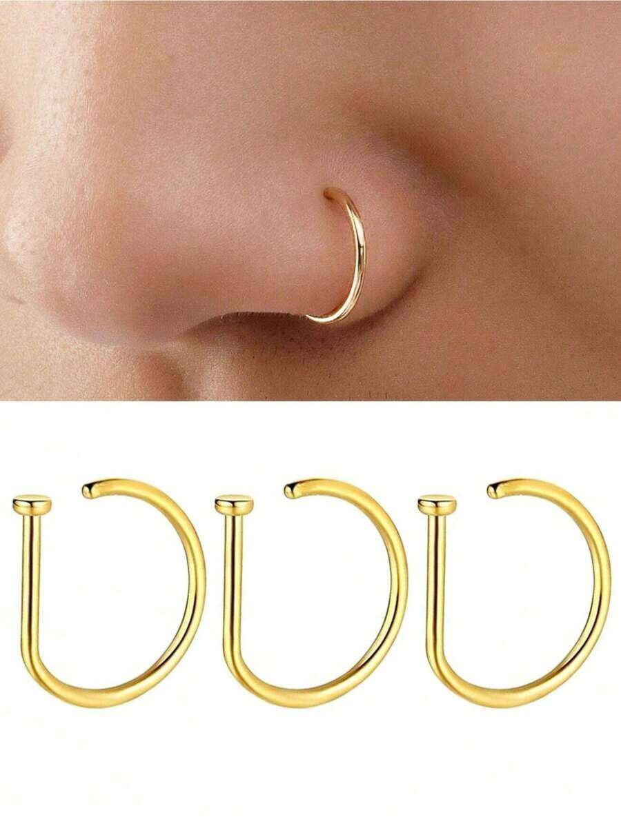 D-förmige Nasenpiercing-Imitate, Edelstahl Clip-On Nasenringe für Frauen & Männer, ohne Piercing notwendig, perfekt für Valentinstag, Muttertag, Geburtstage, Partys, Festivals, Cosplay und den täglichen Gebrauch