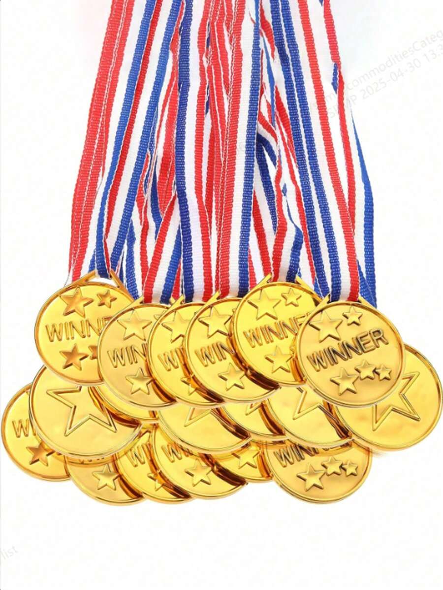 15 piezas Etiquetas de medalla de plástico enchapadas en oro, premios de competición deportiva, premio de fiesta, pequeñas etiquetas de regalo