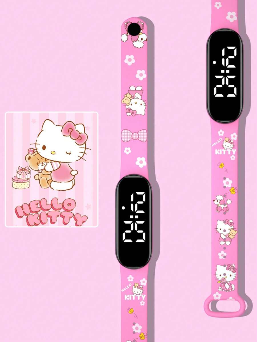 Sanrio 1 pièce Montre numérique étanche pour enfants garçons et filles, à piles sèches, avec motif de chaton de dessin animé LED, convient pour le port quotidien et les cadeaux