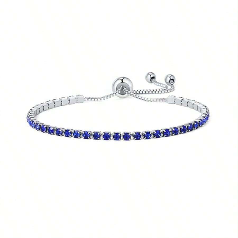 Fashionable Minimalist Single Row Crystal Bracelet For Women, Multi-Color Luxury Adjustable Pull Closure Bracelet Accessory