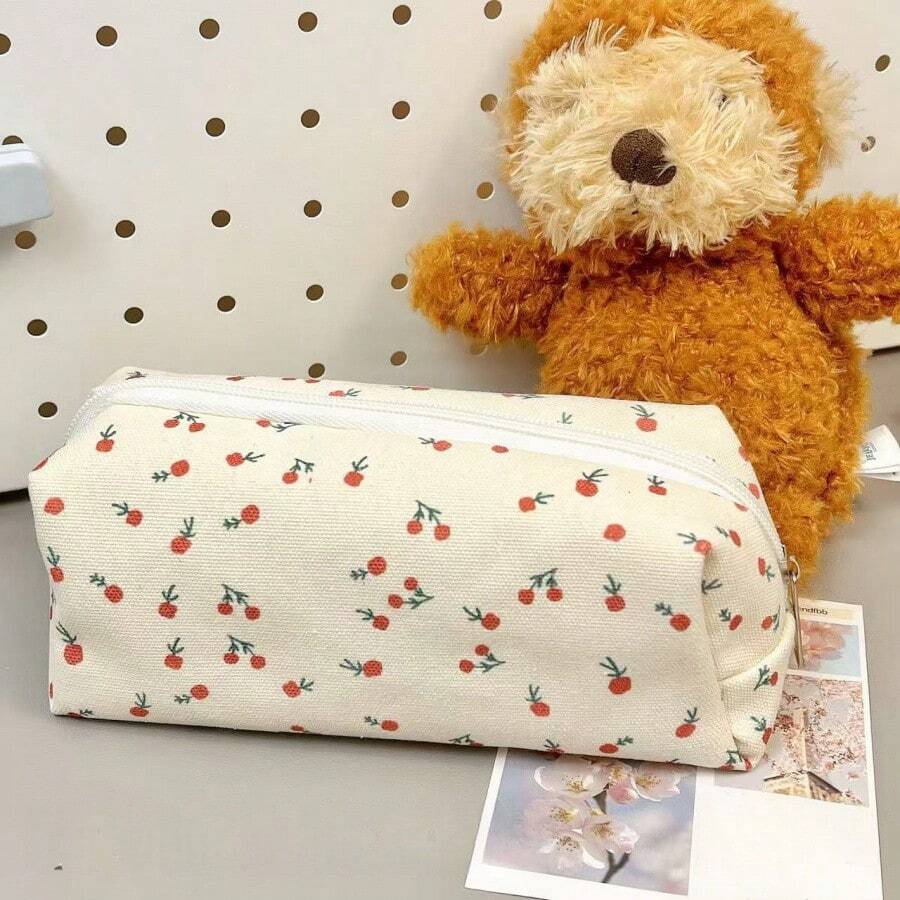 Simple And Fresh Floral Pencil Case With High Aesthetic Value, Cute Girl Student Makeup Bag, Large Capacity Stationery Storage Bag