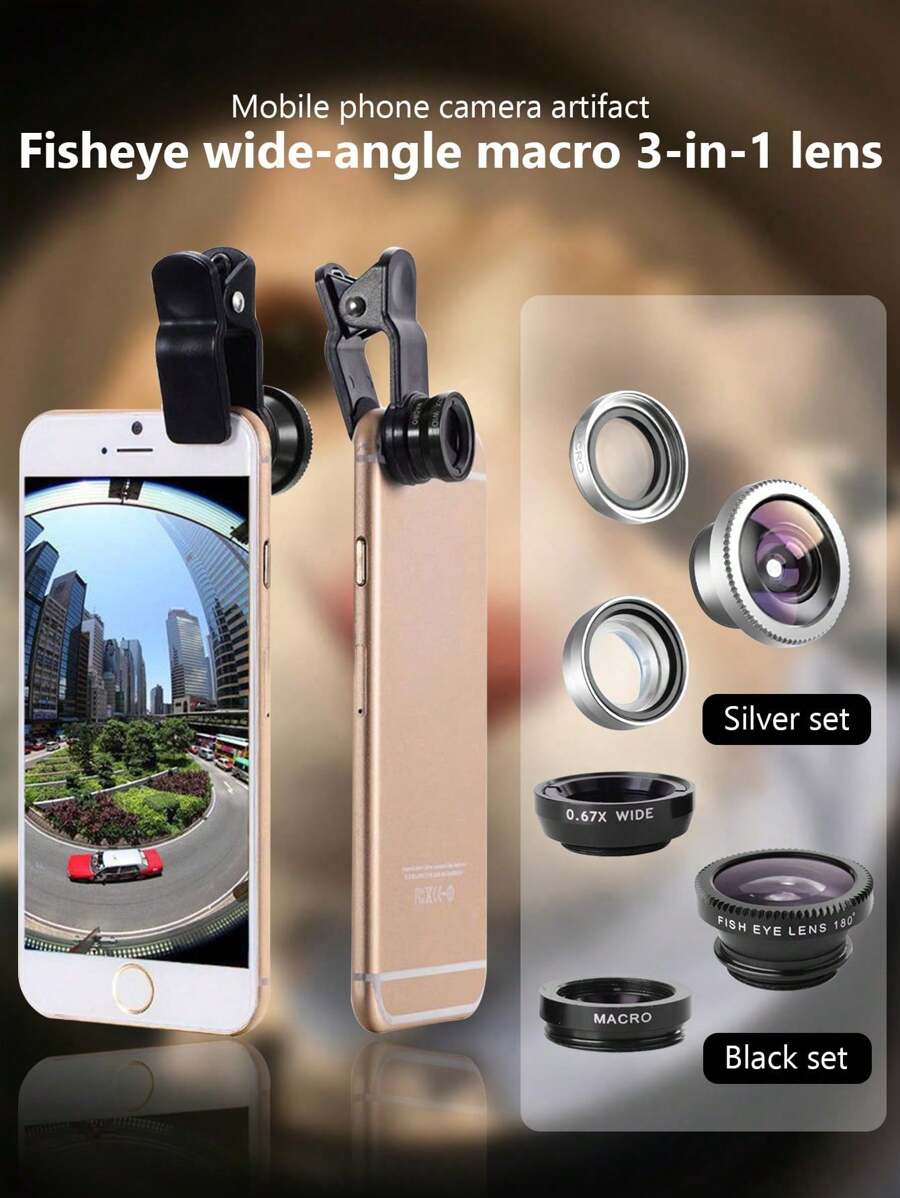 3-In-1 Mobile Phone Lens Kit, Compatible With IPhone 16/15/14/13/12/11 And Other Smartphones, Tablets, IPads & Laptops, Includes Fisheye Lens, 3-In-1 Macro & Wide Angle Lens, Universal Clip, Microfiber Carrying Pouch Compatible With Iphone Android Phone For Summer Vacation, Travel, Creative Photography Phone Accessories