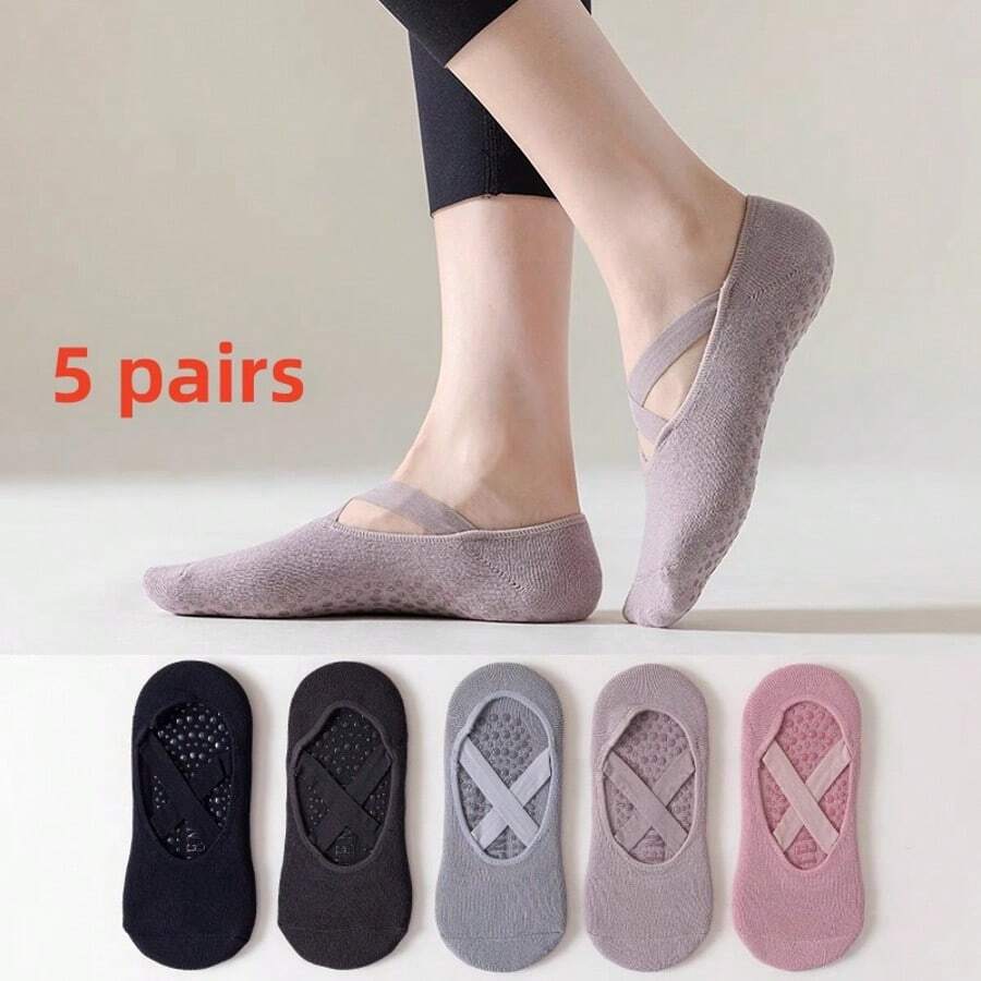 5 pares de calcetines de yoga para mujer, calcetines deportivos de danza antideslizantes de silicona, calcetines de fitness para Pilates de interior