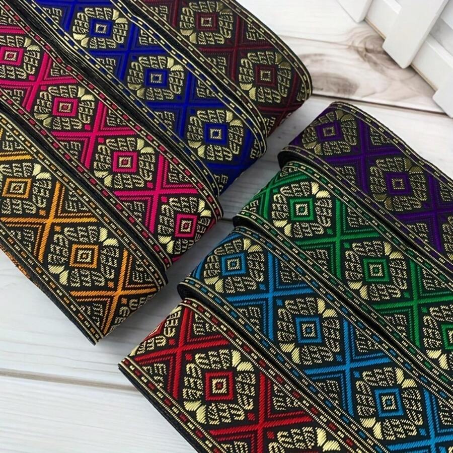 3.3cm Width Vintage Embroidered Lace Trim Ribbon Geometric Retro Pattern For DIY Clothing Bags Curtain
