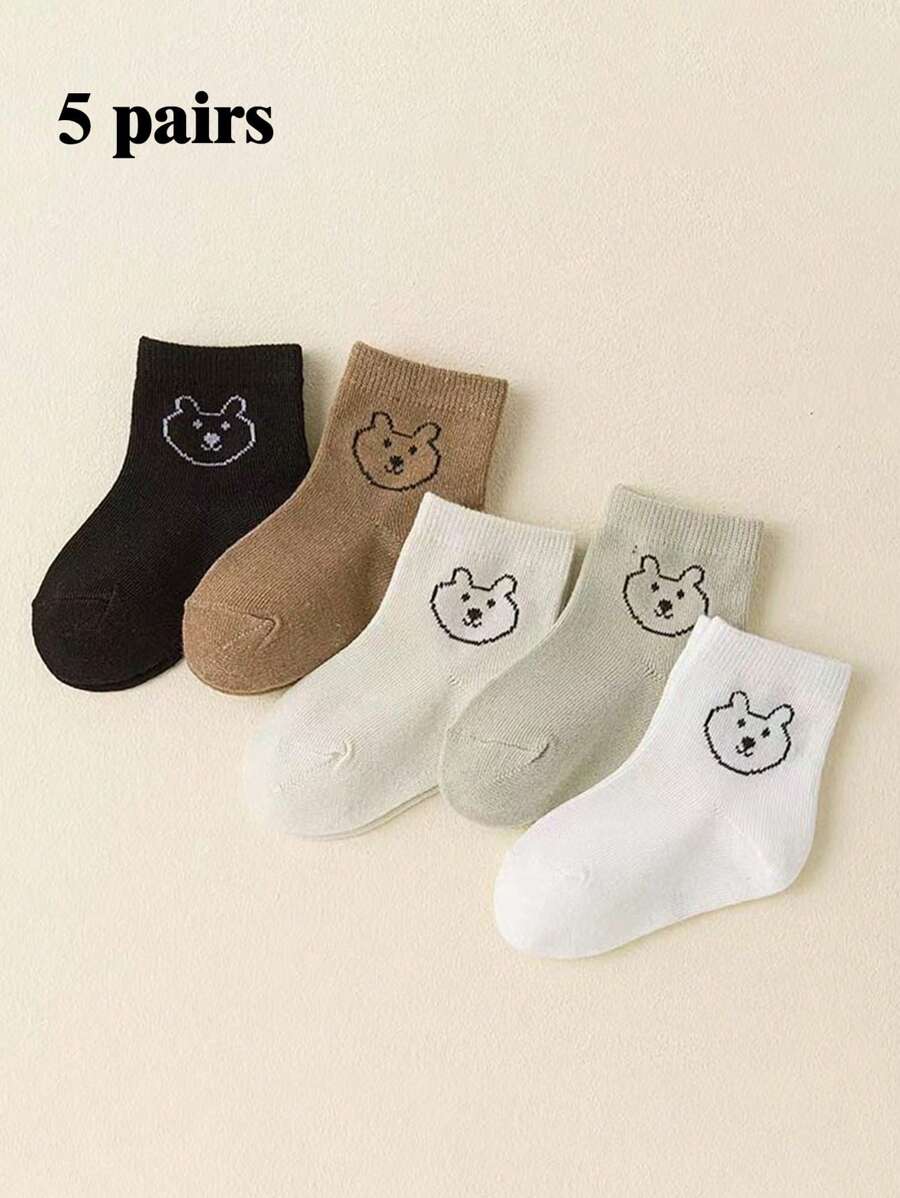 5 Pairs Of Spring, Summer, Autumn Short Socks For Boys And Girls Aged 0-6, Comfortable, Soft, Cute, Bear, Baby Socks