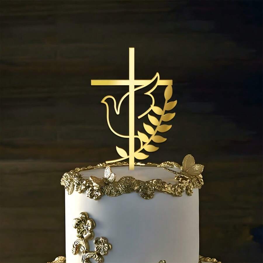 Acrylic Peace Cake Decor,Golden Cross Christening Love Cake Topper Decorations Supplies