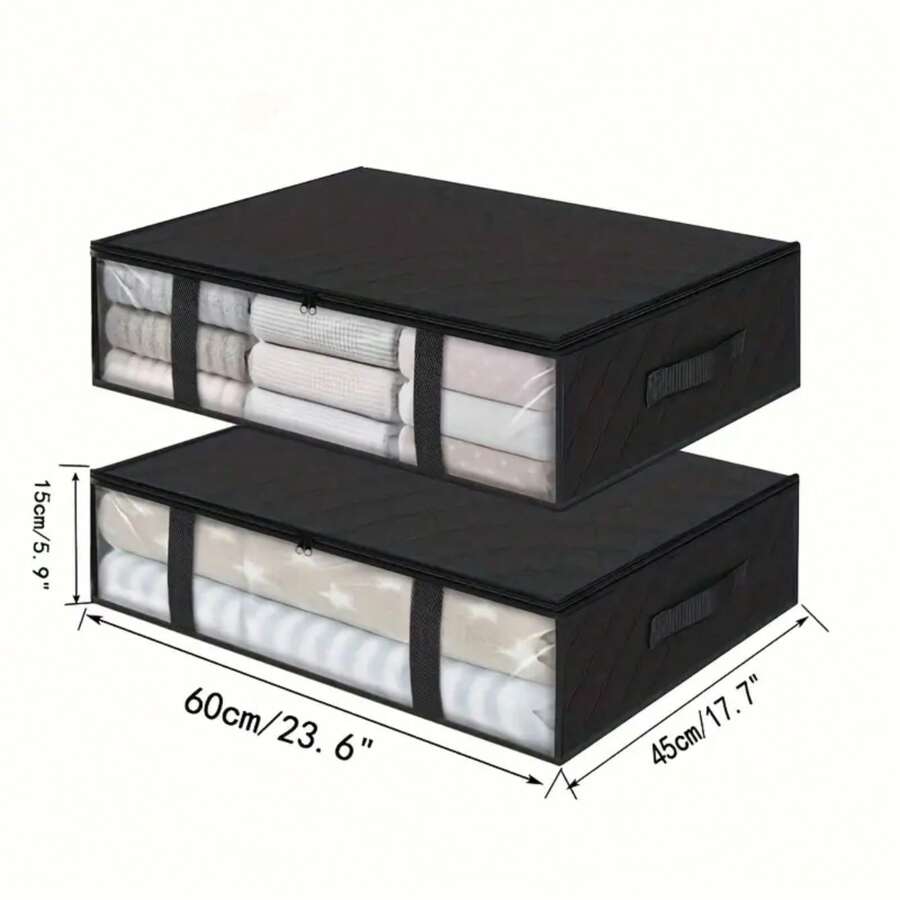 Caja de almacenamiento debajo de la cama de tela no tejida, bolsa organizadora de mantas transparente, de gran capacidad para ropa, contenedor plano ahorra espacio adecuado para guardar ropa, armarios, mantas, juguetes, armarios del hogar, dormitorios, dormitorios, accesorios de dormitorio