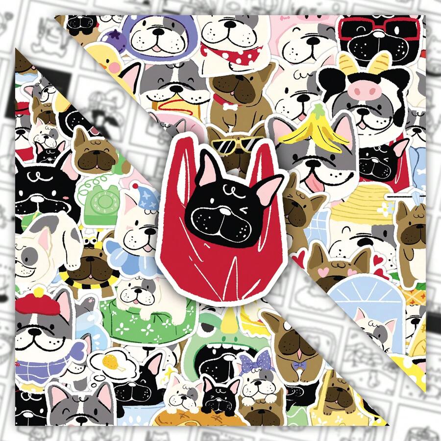 50pcs Cartoon Animal Bulldog Doodle Hand Painted Original Cute Dog Decorative Storage Box Picture Book Home Stickers Wall Decor Room Decor
