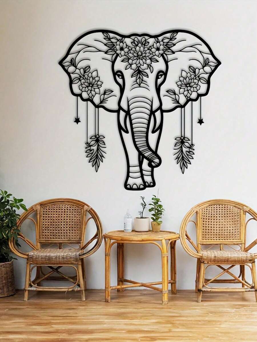 1 pièce Décoration murale en fer forgé éléphant, design floral bohème, décoration murale pour salon, cadeau créatif pour la maison, décoration d'intérieur, décoration de chambre, décoration murale