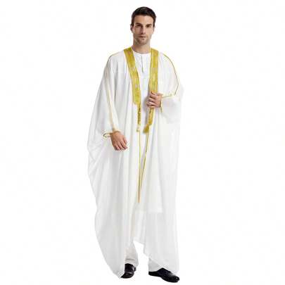 Muslim Arabic Men/Kids Embroidery Lightweight Long Sleeve Sheer Chiffon/Opaque 3/4 Sleeve Thin Kimono Outerwear