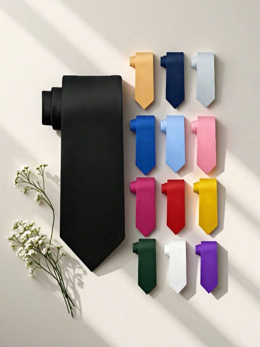 1 pieza Corbata de unicolor para hombre, corbata formal de negocio estrecha (2 pulgadas de ancho), brillante casual, adecuada para uso diario, bodas, banquetes, fiestas, eventos, regalo