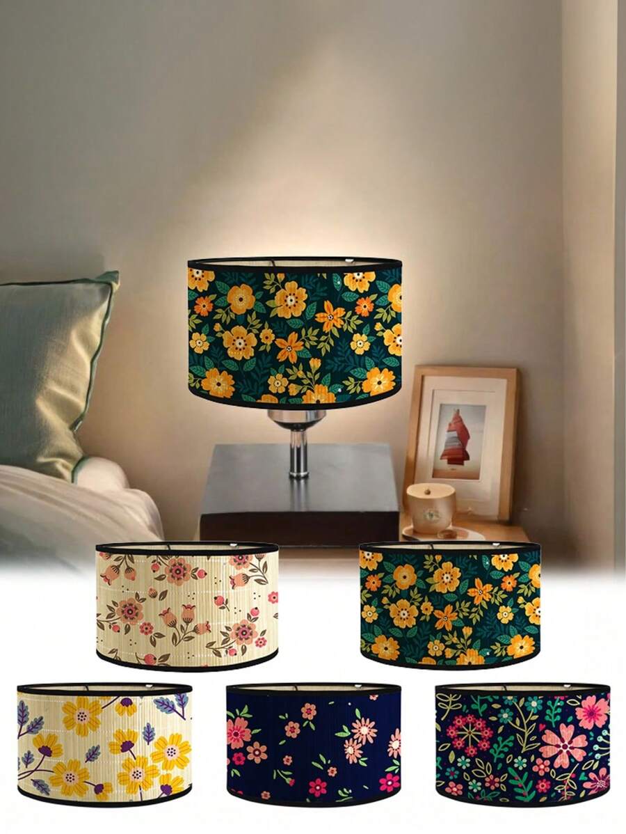 1 Stück handgemachter Bambuslampensch irm im Bohemien-Stil, bedruckter Blumenlampensch irm, abnehmbarer Bambuslampensch irm
