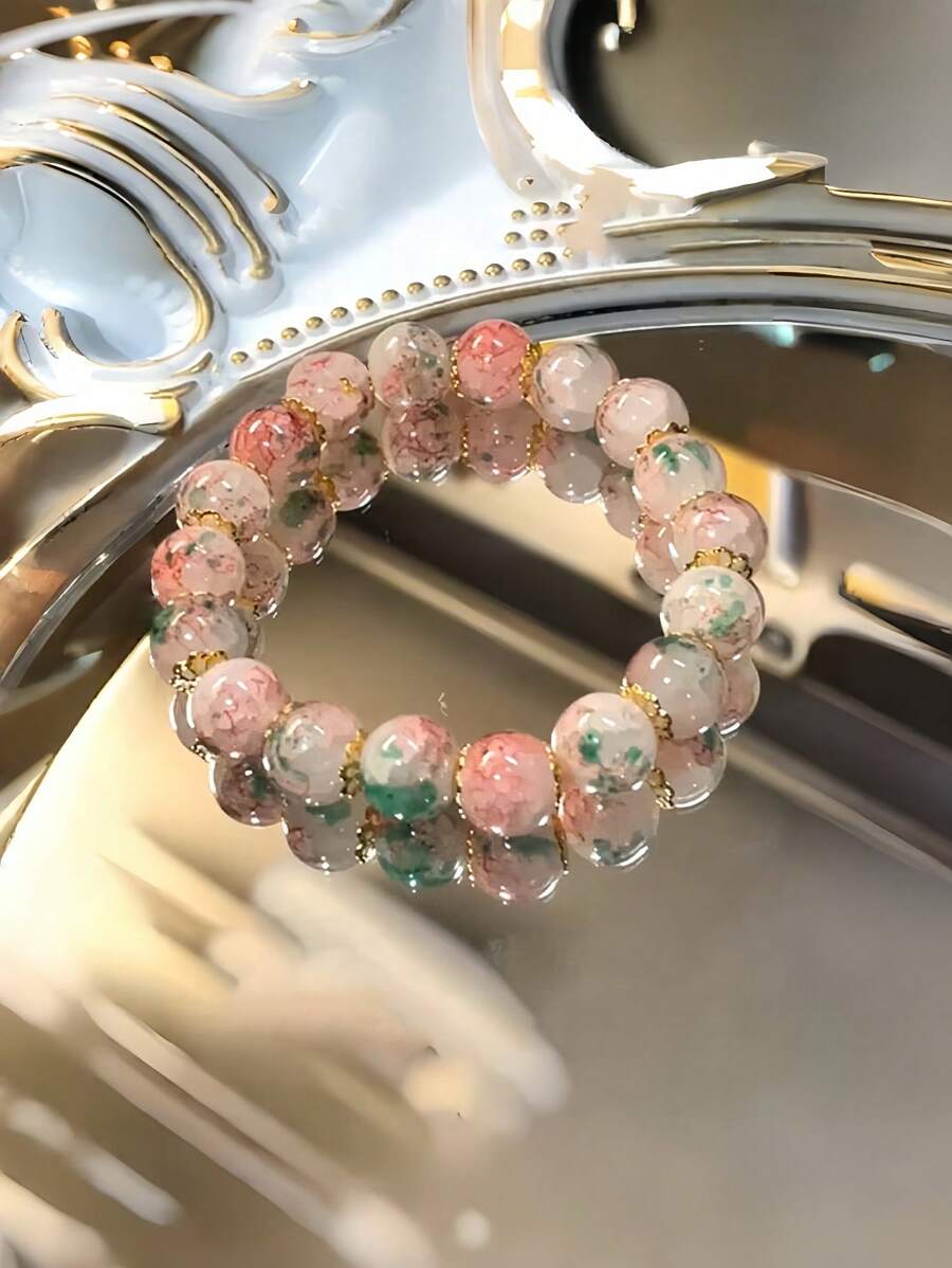 1 pieza Brazalete elástico con cuentas con efecto de grietas y degradado de color