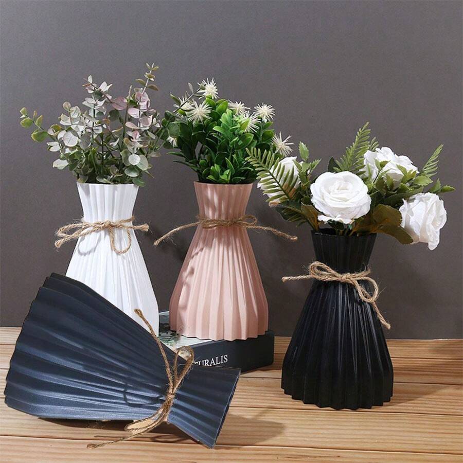 1pc Plastic Flower Vase, Home Decor Vase, Origami Vase, Minimalist Modern Vase, Rope Design Vase, Decorative Scratch-Resistant Vase, European Wedding Home Decor, For Living Room, Desk, Home, Office, Not Suitable For Water Back To School Room Decor School Supplies