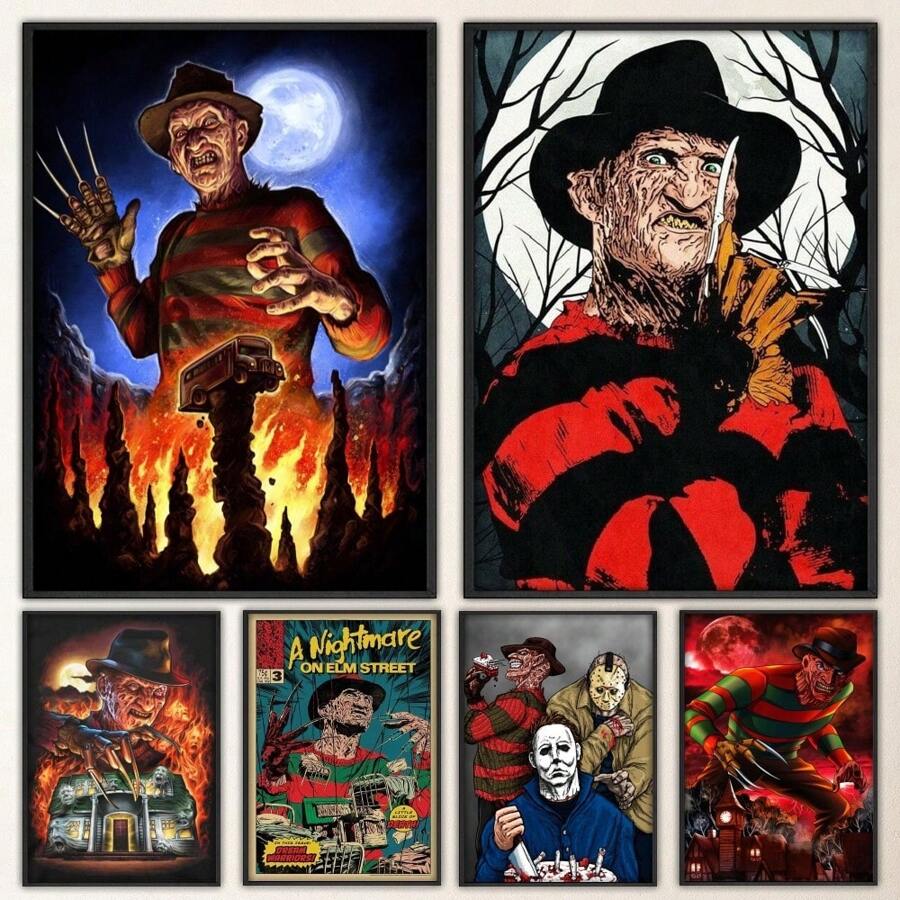 WB 1/10PCS Film Krueger Freddy Horror Poster Fancy Poster Wall Sticker For Living Room Bar Vintage Decorative Painting Wall Pictures For Living Room Decoration Classic Cartoon Bedroom Decoration - Frameless