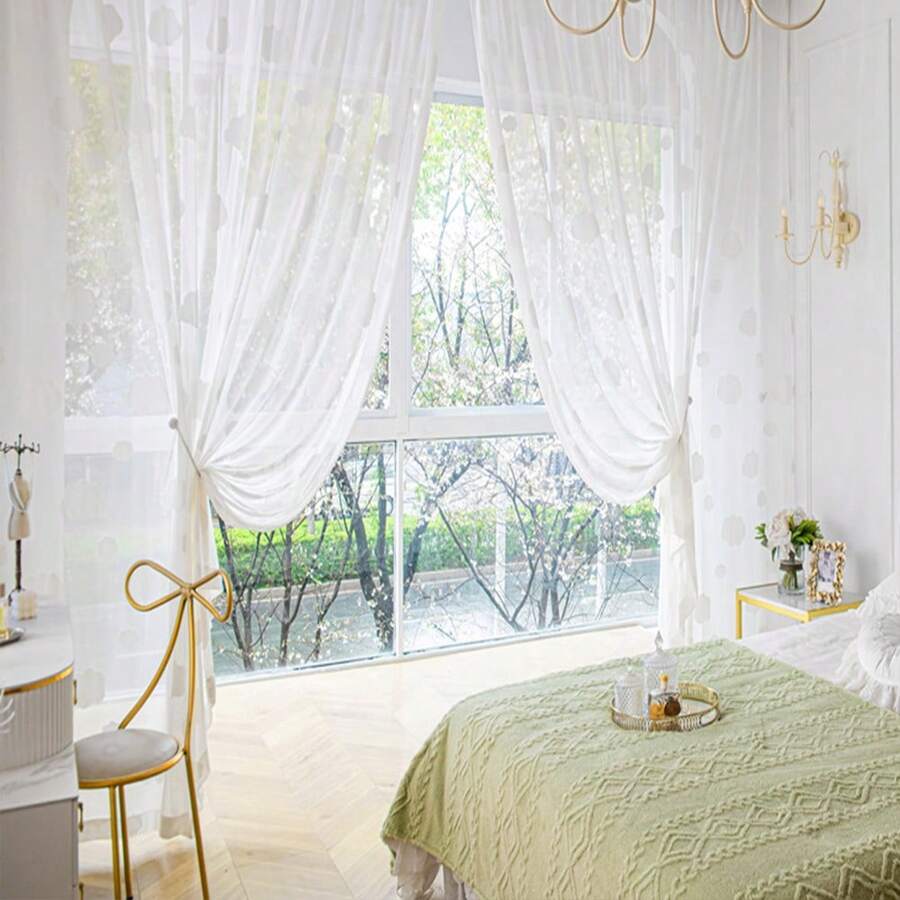 2pcs Floral Embroidered Sheer Curtains, All-In-One Decorative Rod Pocket Luxury Style Window Drapes, Suitable For Bedroom, Living Room, Dining Room, Balcony, Bathroom, Hallway, Villa And Other Home Decor