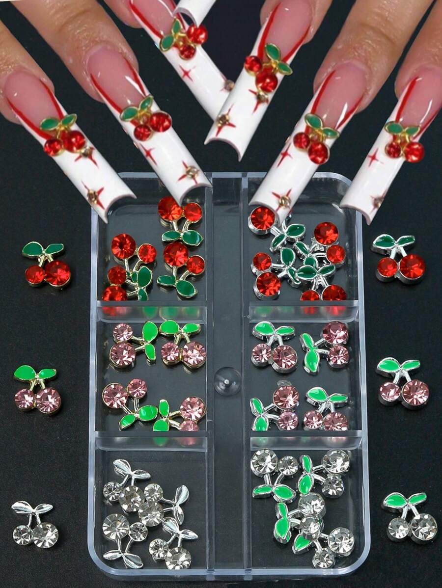30 Pezzi Decorazioni per unghie in 3D a forma di ciliegie, cristalli per unghie, glitter per unghie, strass in stile Kawaii, diamanti, cristalli per realizzare creazioni di gioielleria e decorazioni per unghie fai-da-te, ideale per manicure e arte di unghie, stile premium in metallo Y2K, set di accessori per unghie